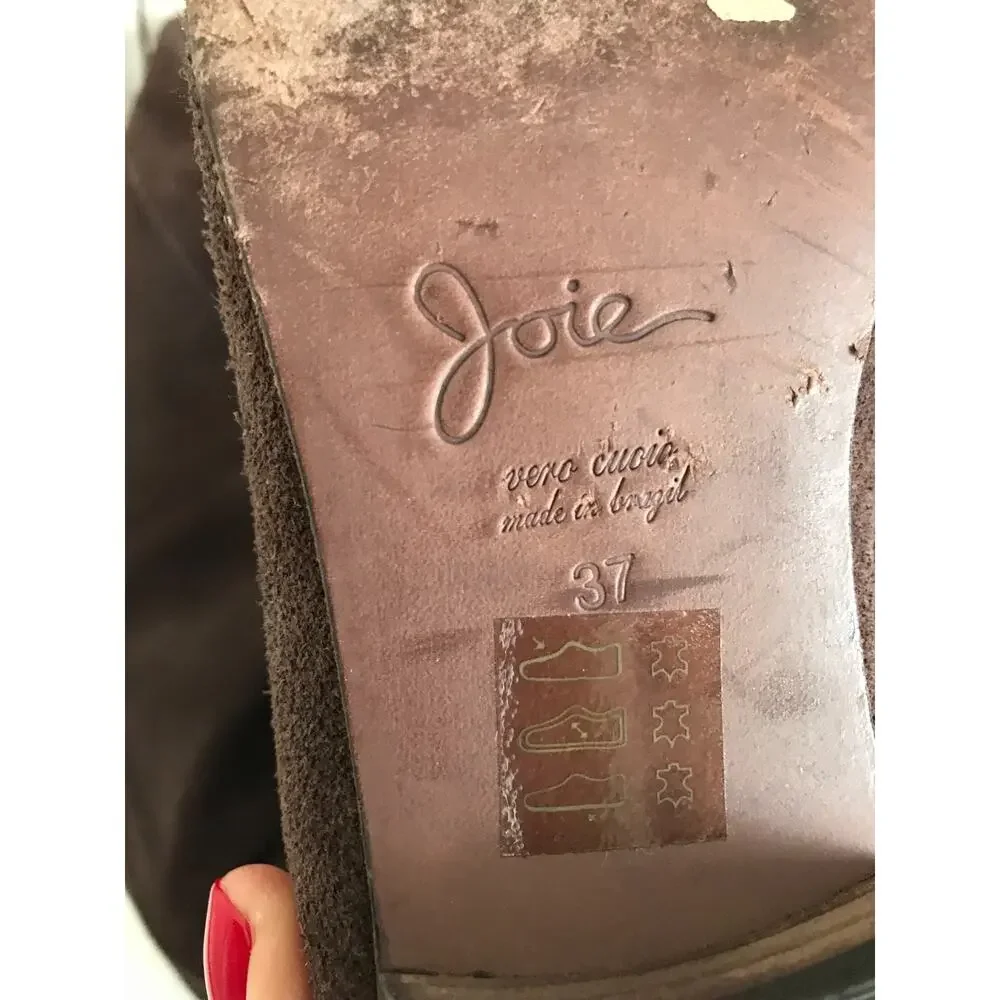 JOIE Many Roads Over The Knee Brown Suede Flat Boots Buckle Zipper 37 6.5